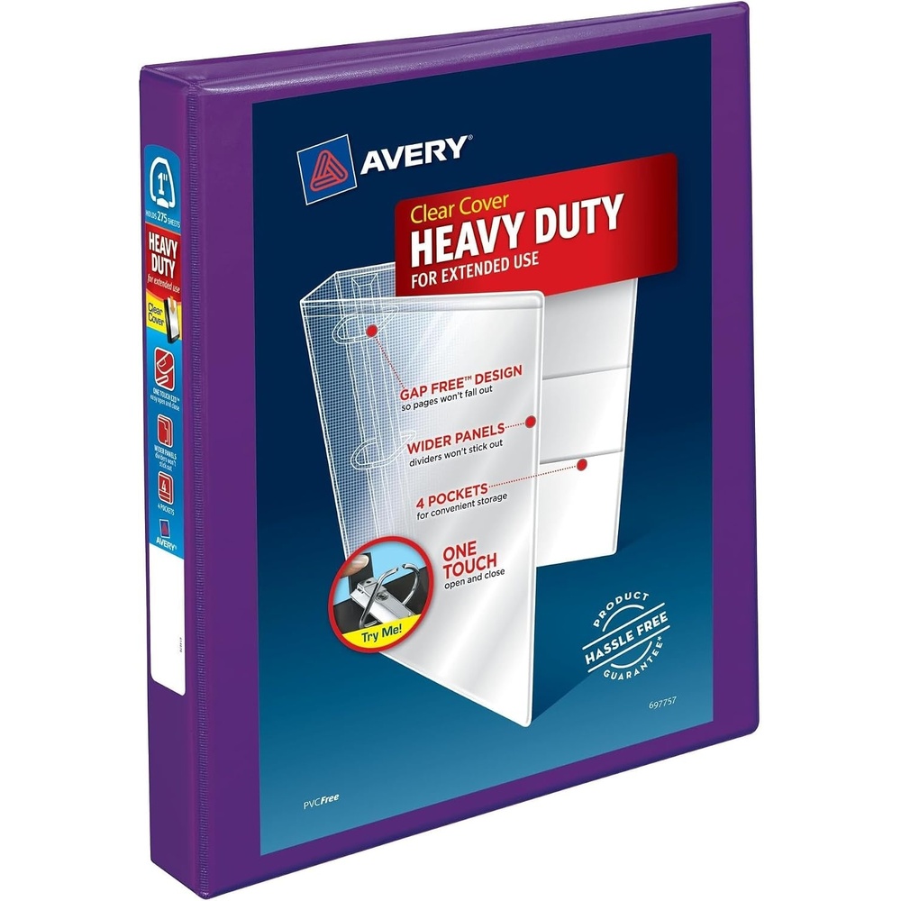 image:imageAveryR HeavyDuty View 3 Ring Binder 1 OneTouch EZDR Rings 1 Purple Binder 797711 Pack of 12