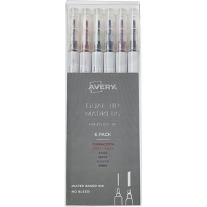 AVERY Dual Tip Markers – Fine Tip and Chisel Tip, Quick-Drying Water-Based, Black, Ideal for Planners and Journals, 3-Pack(Neutral)