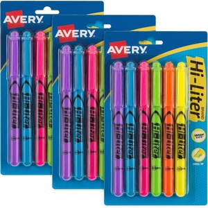 AVERY Hi-Liter Pen-Style Highlighters, Chisel Tip, 6 Highlighters, Assorted Colors, 3 Packs (25602)