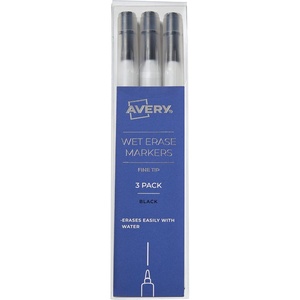 AVERY Wet Erase Markers, Fine Tip, Smudge-Free and Quick-Drying, Black, Water-Erasable for Planner Dashboards, Whiteboards and More, 3-Pack