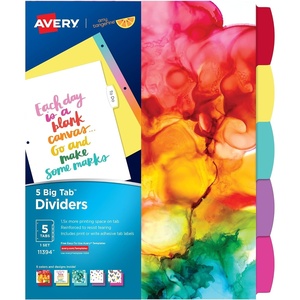 Avery + Amy Tangerine Designer Collection Big Tab Dividers for 3 Ring Binders, 5-Tab Set, Rainbow Vibes, 1 Set (11394)(1 Count (Pack of 1))
