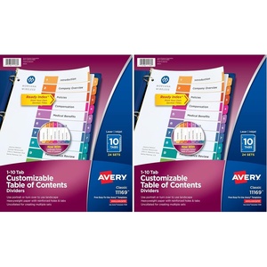 Avery 10 Tab Dividers for 3 Ring Binders, Customizable Table of Contents, Multicolor Tabs, 24 Sets (11169)(10 tabs (Pack of 2))