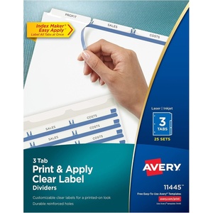 Avery 3-Tab Dividers for 3 Ring Binder, Easy Print & Apply Clear Label Strip, Index Maker Customizable White Tabs, 25 Sets (11445)(150 Sets)