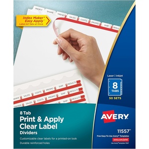 Avery 5 Tab Dividers for 3 Ring Binder, Easy Print & Apply Clear Label Strip, Index Maker Customizable White Tabs, 4-Pack of 50 Sets, 200 Sets Total (11556)(100 Sets)