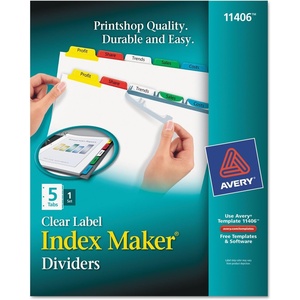 Avery 8 Tab Dividers for 3 Ring Binder, Easy Print & Apply Clear Label Strip, Index Maker Customizable Multicolor Tabs, 5 Sets (11419)(Clear)