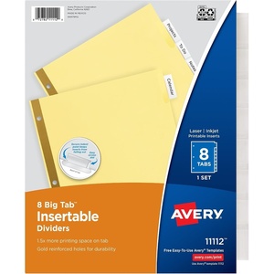 Avery 8-Tab Binder Dividers, Insertable Clear Big Tabs, 1 Set (11112)(1 Set)