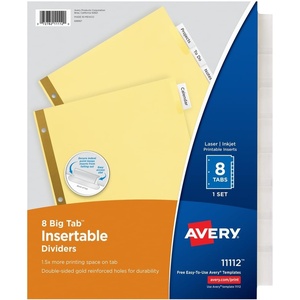 Avery 8-Tab Binder Dividers, Insertable Clear Big Tabs, 1 Set (11112)(48 Sets)