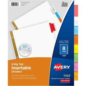 Avery 8-Tab Binder Dividers, Insertable Multicolor Big Tabs, 1 Set (11123)
