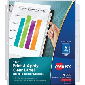 Avery 8-Tab Sheet Protector Dividers, Printable Easy Peel Clear Labels, Index Maker, White Tabs, 1 Set (75501)(Letter (8.5″ x 11″))
