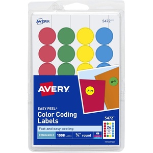 Avery Assorted Color-Coding Labels, Removable, 3/4″ Diameter, 1008 Labels/Pack, Case Pack of 18 (5472)