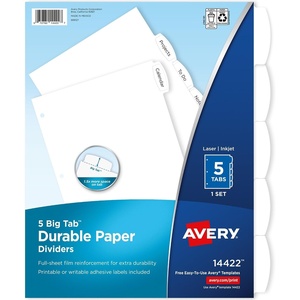 Avery Big Tab Durable Paper Dividers for 3 Ring Binders, 8 Tabs per Set, White Printable Labels, 1 Set, Perfect for School, Office, and Home Organization (14423)(White)