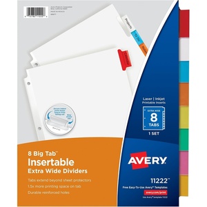 Avery Big Tab Extra-Wide Insertable Clear Tab Dividers for 3 Ring Binders, 8-Tab Set, White, 6 Sets (11254)(Multicolor)