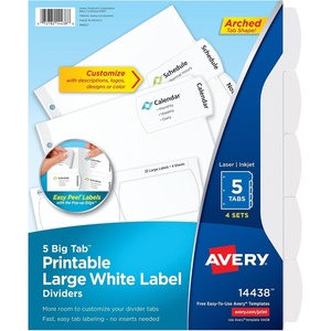 Avery Big Tab Printable Large White Label Dividers, Includes Easy Peel Labels, 5 Tabs, 4 Sets (14438)(0)