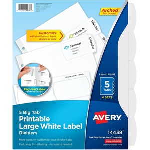 Avery Big Tab Printable Large White Label Dividers, Includes Easy Peel Labels, 5 Tabs, 4 Sets (14438)(One Size (Pack of 12))