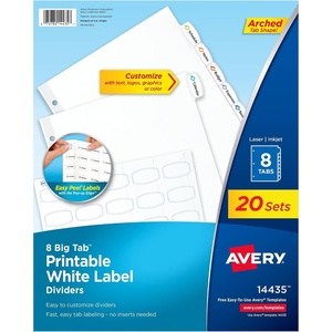 Avery Big Tab Printable White Label Dividers for 3 Ring Binders, 8 Tabs per Set, White, Great for Office Supplies, School Supplies, Organizing, and More (20 Sets of 14435)(One Size (Pack of 1))