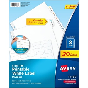 Avery Big Tab Printable White Label Dividers for 3 Ring Binders, 8 Tabs per Set, White, Great for Office Supplies, School Supplies, Organizing, and More (20 Sets of 14435)(One Size (Pack of 6))