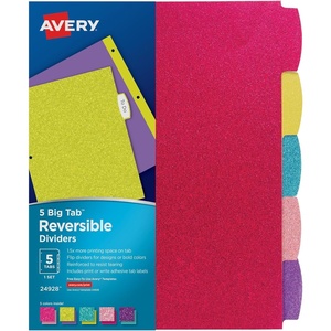 Avery Big Tab Reversible Fashion Dividers, Assorted Colors, 5-Tab Set (24928)(0)
