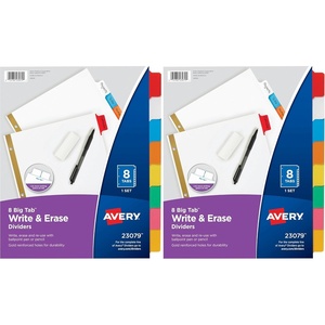Avery Big Tab Write & Erase Dividers for 3 Ring Binders, 8-Tab Set, Multicolor Divider Tabs, 1 Set of Binder Dividers, Great for Organizing Projects, Reports, Finances, and More (23079)(8 Tab (Pack of 2))