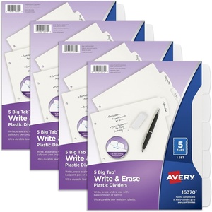 Avery Big Tab Write & Erase Durable Plastic Dividers for 3 Ring Binders, 5-Tab Set, White, 1 Set (16370)(4 Sets)