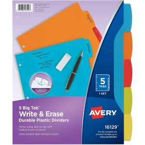 Avery Big Tab Write & Erase Durable Plastic Dividers for 3 Ring Binders, 8-Tab Sets, Bright Multicolor, 24 Sets, 192 Divider Tabs (16130)(1 Set)