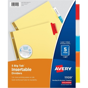 Avery Binder Dividers – 5-Tab Insertable Multicolor Big Tabs for Binders, 1 Set of Dividers (11109)(Binder Divider)