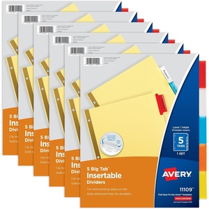 Avery Binder Dividers – 5-Tab Insertable Multicolor Big Tabs for Binders, 6 Sets of Dividers (11109)(48-Pack)
