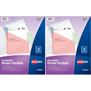 Avery Binder Pockets for 3 Ring Binders, Assorted Colors, Fits 8.5″ x 11″ Documents, Acid-Free and Archival-Safe, 5 Folders Total (75254)(5 Count (Pack of 2))