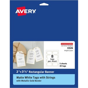 Avery Blank Printable Tags, Sure Feed Technology, 2″ x 3.5″, White, 96 Customizable Tags with String, Great for Branding, Gift Tags, Price Tags, and More (22802)(Metallic Gold Border)