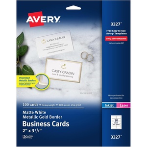 Avery Business Cards, Metallic Gold Borders, 2″ x 3.5″, 100 Total, Laser/Inkjet Printable Business Cards (3327)(2 x 3.5 inches)