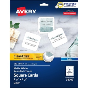 Avery Clean Edge Printable Business Cards, Sure Feed Technology, 2″ x 3.5″, Glossy White, 200 Blank Cards for Inkjet Printers (8859)(180 cards)