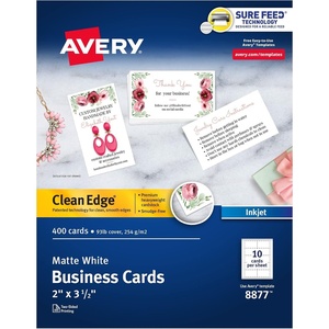 Avery Clean Edge Printable Business Cards, Sure Feed Technology, 2″ x 3.5″, Glossy White, 200 Blank Cards for Inkjet Printers (8859)(400 cards)