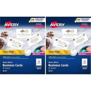 Avery Clean Edge Printable Business Cards, Sure Feed Technology, 2″ x 3.5″, White, 1,000 Blank Cards for Laser Printers (5874)(Clean Edge)