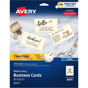 Avery Clean Edge Printable Business Cards with Sure Feed Technology, 2″ x 3.5″, Ivory, 200 Blank Cards for Inkjet Printers (08876)(One Size)