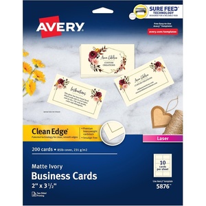 Avery Clean Edge Printable Business Cards with Sure Feed Technology, 2″ x 3.5″, Ivory, 200 Blank Cards for Laser Printers (5876)(One Size)
