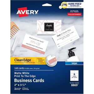 Avery Clean Edge Printable Business Cards with Sure Feed Technology, 2″ x 3.5″, White, 160 Blank Cards for Inkjet Printers (8869)(160 Cards)
