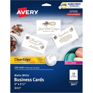 Avery Clean Edge Printable Business Cards with Sure Feed Technology, 2″ x 3.5″, White, 200 Blank Cards for Laser Printers (5871)(0)