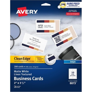 Avery Clean Edge Printable Business Cards with Sure Feed Technology, 2″ x 3.5″, White Linen Textured, 200 Blank Cards for Inkjet Printers (08873)(One Size)