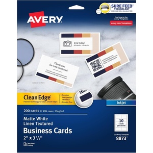 Avery Clean Edge Printable Business Cards with Sure Feed Technology, 2″ x 3.5″, White Linen Textured, 200 Blank Cards for Inkjet Printers (08873)(One Size (Pack of 5))