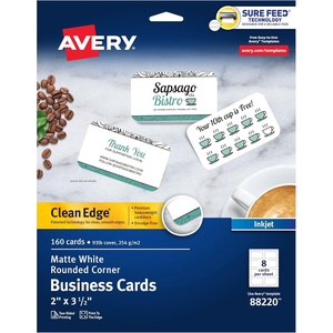 Avery Clean Edge Printable Business Cards with Sure Feed Technology, Rounded Corners, 2″ x 3.5″, White, 160 Blank Cards for Inkjet Printers (88220)(One Size)