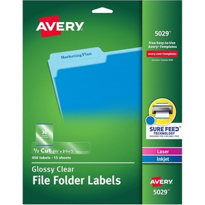 Avery Clear Self-Adhesive Filing Labels, 2/3″ x 3-7/16″, 450 Printable Labels, Glossy Clear (5029)(Clear)