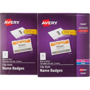 Avery Clip Name Badges, Print or Write, 200 Inserts & Badge Holders with Clips, 2-1/4″ x 3-1/2″, 2 Pack (74461)