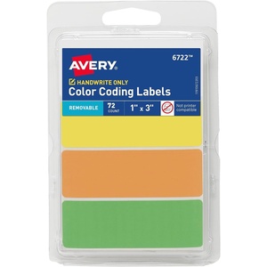 Avery Color-Coding Removable Labels, 1″ x 3″, Assorted Neon Colors, Non-Printable, 72 Blank Labels Total (6722)(72 labels)