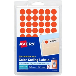 Avery Color-Coding Removable Labels, 1/2 Inch Round Stickers, Neon Coral, Non-Printable, 840 Dot Stickers Total (5051)(1/2 Inch (Pack of 840))
