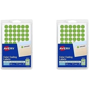 Avery Color-Coding Removable Labels, 1/2 Inch Round Stickers, Neon Green, Non-Printable, 840 Dot Stickers Total (5052)(Pack of 2)