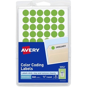Avery Color-Coding Removable Labels, 1/2 Inch Round Stickers, Neon Green, Non-Printable, 840 Dot Stickers Total (5052)(Small)