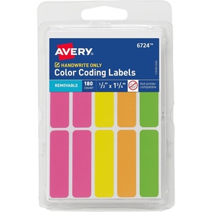 Avery Color-Coding Removable Labels, 1/2″ x 1-3/4″, Assorted Neon Colors, Non-Printable, 180 Blank Labels Total (6724)(180 Count (Pack of 1))