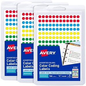 Avery Color-Coding Removable Labels, 1/4 Inch Round Labels, Assorted Colors, Non-Printable, 3 Packs, 2,304 Dot Stickers Total (5641)(Assorted)
