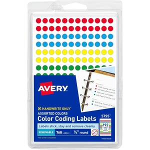 Avery Color-Coding Removable Labels, 1/4 Inch Round Labels, Assorted Colors, Non-Printable, 760 Dot Stickers Total (5795)(1/4 inch)