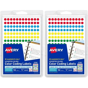 Avery Color-Coding Removable Labels, 1/4 Inch Round Labels, Assorted Colors, Non-Printable, 760 Dot Stickers Total (5795)(1/4 inch (Pack of 2))