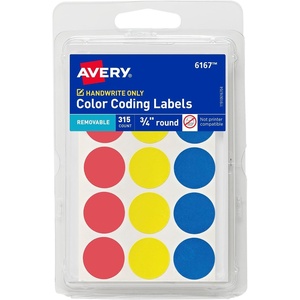 Avery Color-Coding Removable Labels, 3/4 Inch Round Labels, Assorted Colors, Non-Printable, 315 Dot Stickers Total (6167)(315 Count (Pack of 1))